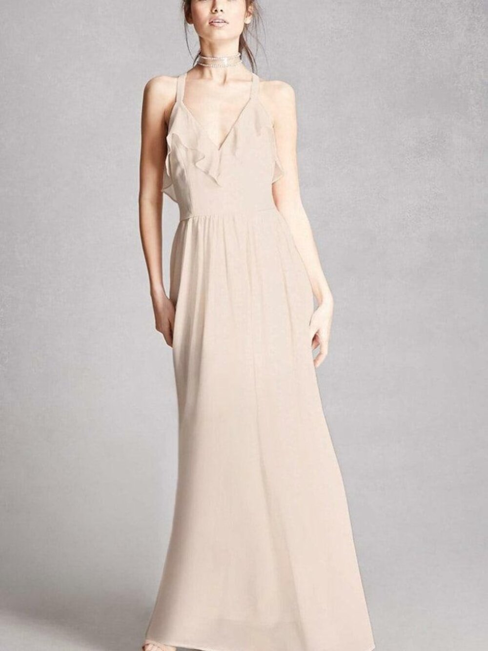 Forever 21 Cream Soieblu Chiffon Maxi Dress Large L